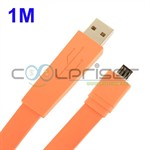 Micro USB Fladkabel - 1M (Orange)